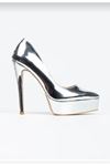 RUBY,Gümüş Ayna, 13 cm Yüksek ince Topuklu 3 cm Platformlu Abiye Stiletto