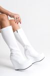 Bounty ; Beyaz Mat Deri ,12 cm Dolgu Topuklu Kadın Çizme 