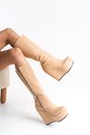Bounty ; Krem Nude Mat Deri ,12 cm Dolgu Topuklu Kadın Çizme 