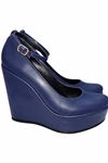 Orion; Lacivert Mat Deri,Çıkarılabilir Baretli 12 cm Dolgu Topuklu Ayakkabı 