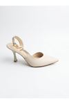 Sandy; Krem ,Toka Detaylı  Klasik İnce 9 cm Topuklu Stiletto